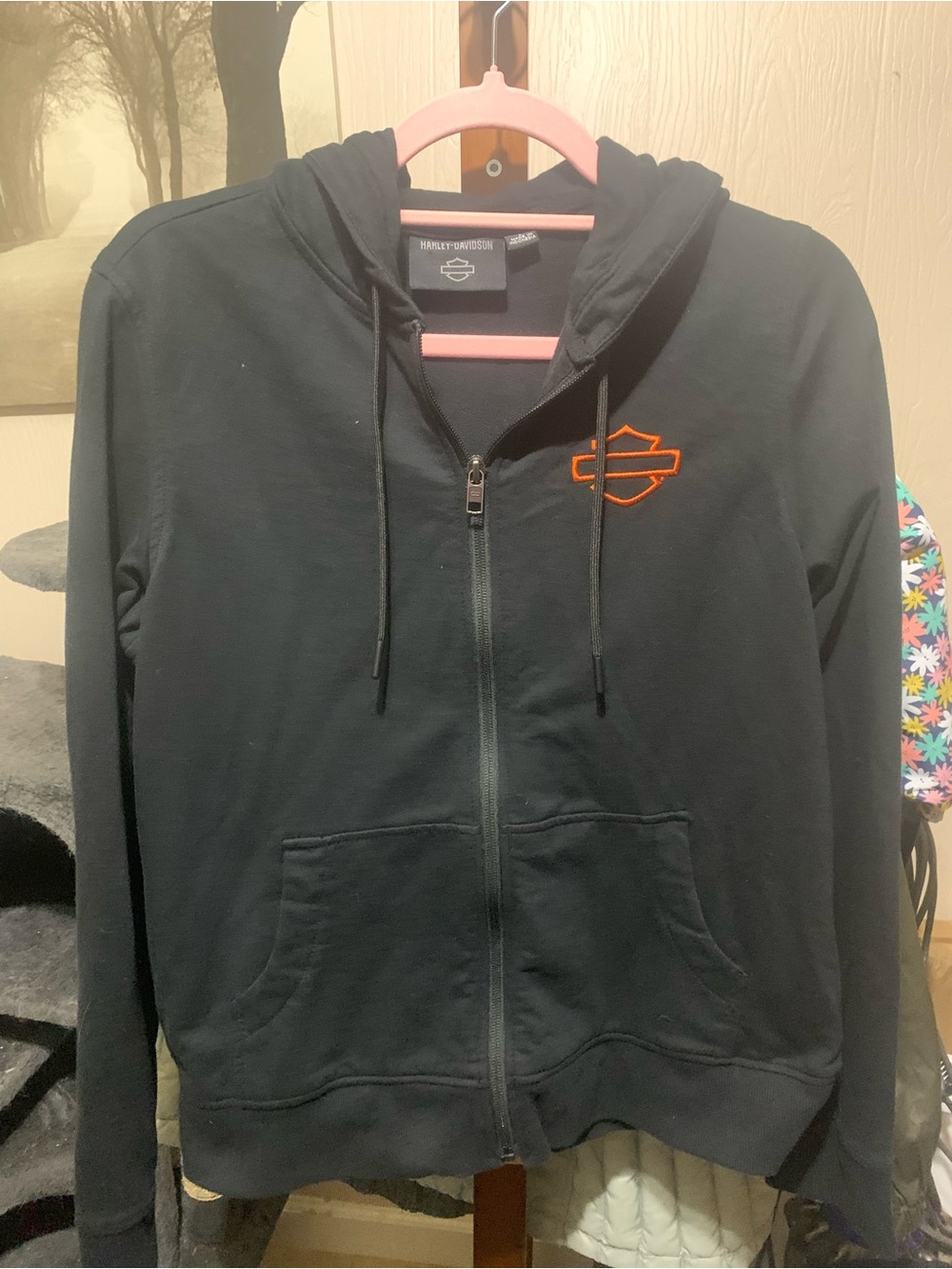 Harley-Davidson Black Zip Hoodie with Orange Logo
